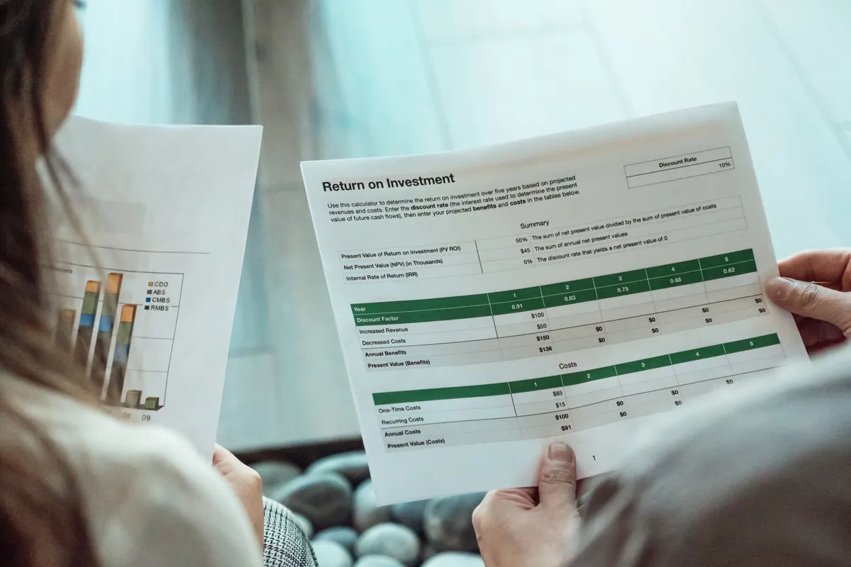 Return on investment report with NPV and IRR used to appraise a project